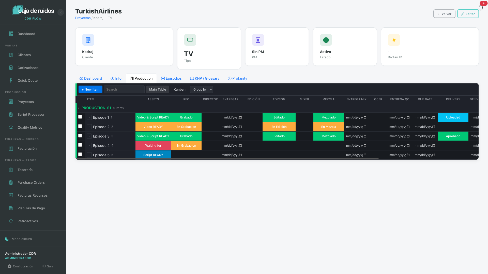 CDR Flow board screenshot