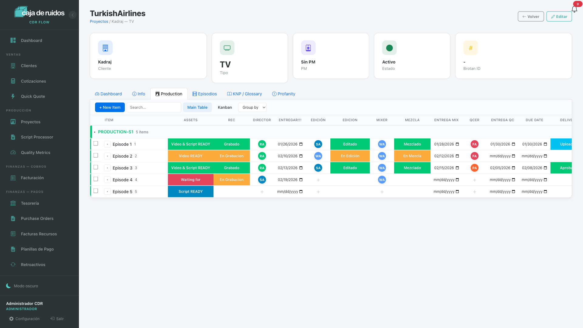 CDR Flow subitems screenshot
